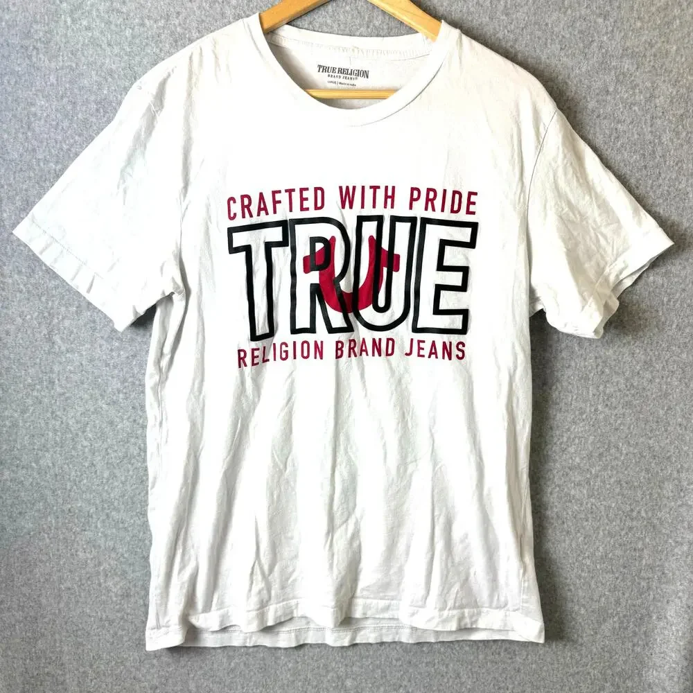 True Religion graphic logo men's crewneck t-shirt White Casual Cotton Streetwear